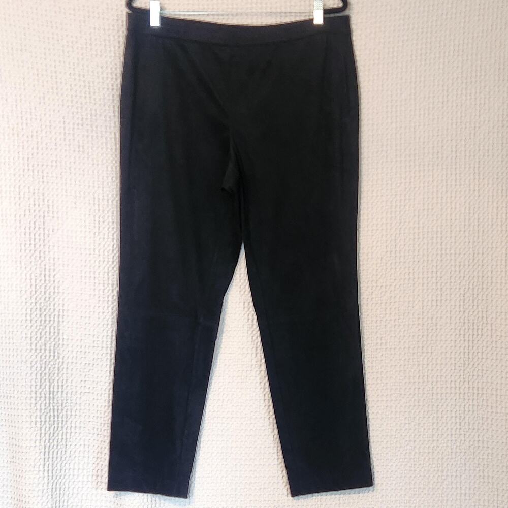 J JILL Wearever Pants Womens Large Black Faux Suede Stretch Knit Slim Tapered
